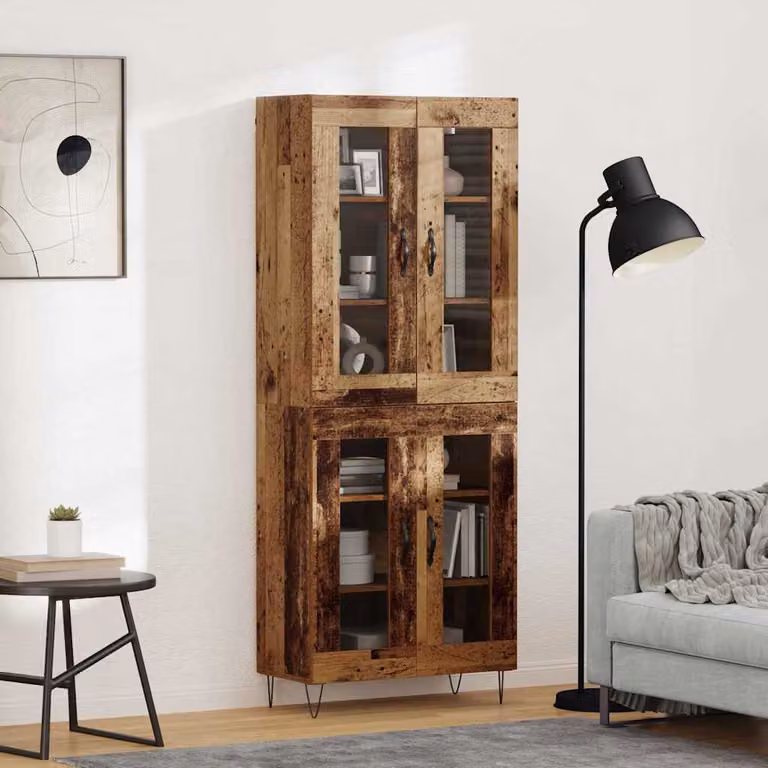 vidaXL Credenza Moderna in Legno e Metallo con Ante in Vetro, Marrone, L: 69,5 cm, P: 34 cm, H: 90 cm