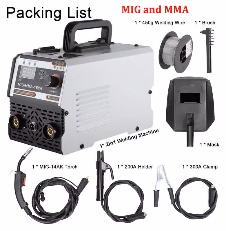 Saldatrice 2-in-1 MIG/MMA - Inverter DC IGBT - Alimentazione automatica del filo - Saldatura ad arco con e senza gas - Spina di tipo europeo