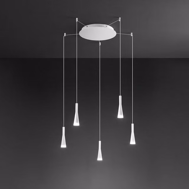 Lampadario Minimal Cone Metallo Bianco Acrilico 5 Luci Led 7W 3000K