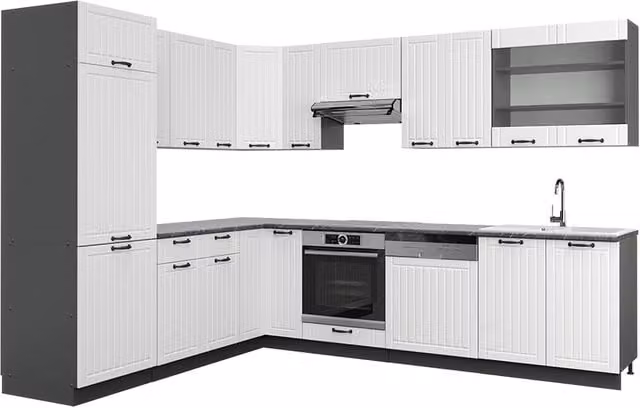 Cucina angolare completa Vicco Fame-Line Bianco rustico e Antracite L/P/H: 287 x 227 x 85 cm senza piano di lavoro – 1