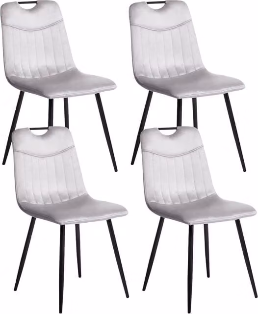 Set di 4 sedie da pranzo in velluto con gambe nere in ferro verniciato a polvere grigio chiaro stile moderno