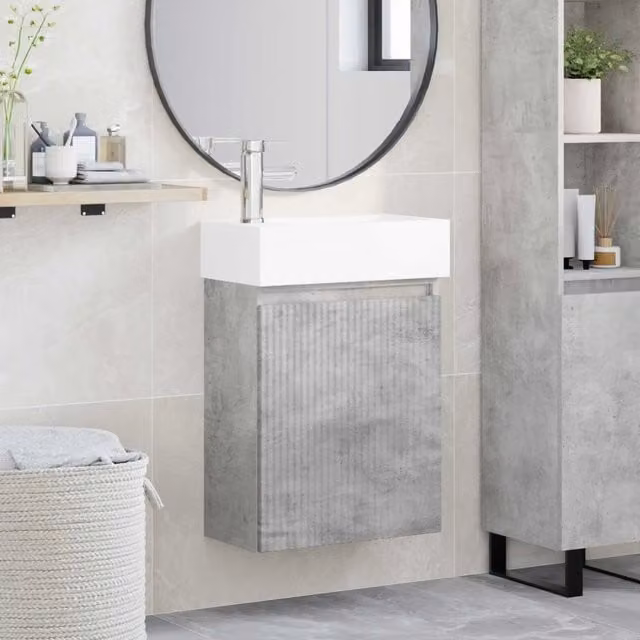 Mobile bagno sospeso vidaXL Grigio e Bianco con rubinetto L 45,5 cm x P 22,5 cm x H 84 cm – 1
