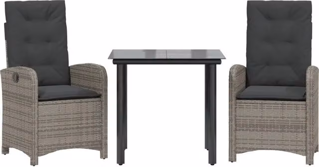 Set da Pranzo da Giardino 3 pz | Set Salotto da Giardino con Cuscini in Polyrattan Grigio