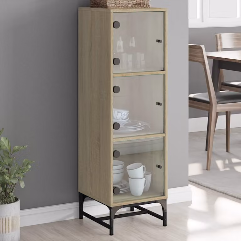 Credenza moderna vidaXL con ante in vetro e finitura Rovere Sonoma, L 120 x P 37 x H 35 cm