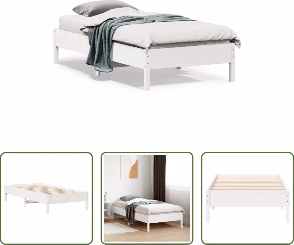 The Living Store Letto in legno massiccio senza materasso bianco 90x190 cm in legno di pino
