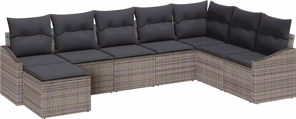 Set Divano da Giardino con cuscino 8 pcs Grigio polyrattan