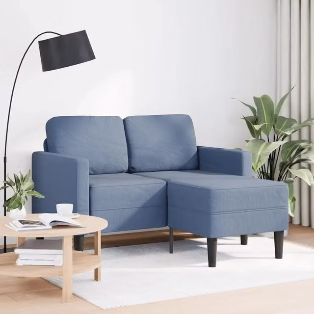 Divano a L moderno vidaXL blu con chaise longue in tessuto e imbottitura in schiuma per il tuo soggiorno