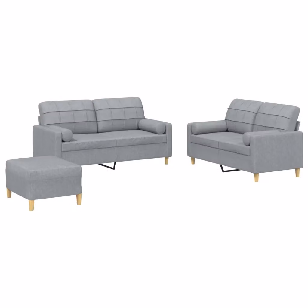 Set di Divani 3 Pezzi vidaXL in Tessuto Grigio con Cuscini e Imbottitura in Schiuma per Soggiorno Moderno – 2
