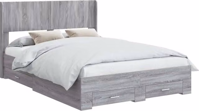 Letto matrimoniale con contenitore e testata in tessuto grigio L/P/H: 140 x 200 x 146,5 cm – 1
