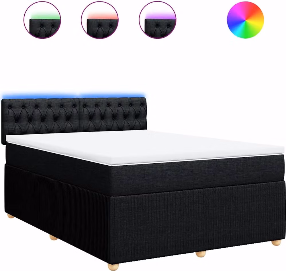 vidaXL Letto a molle con materasso nero 160x200 cm in tessuto