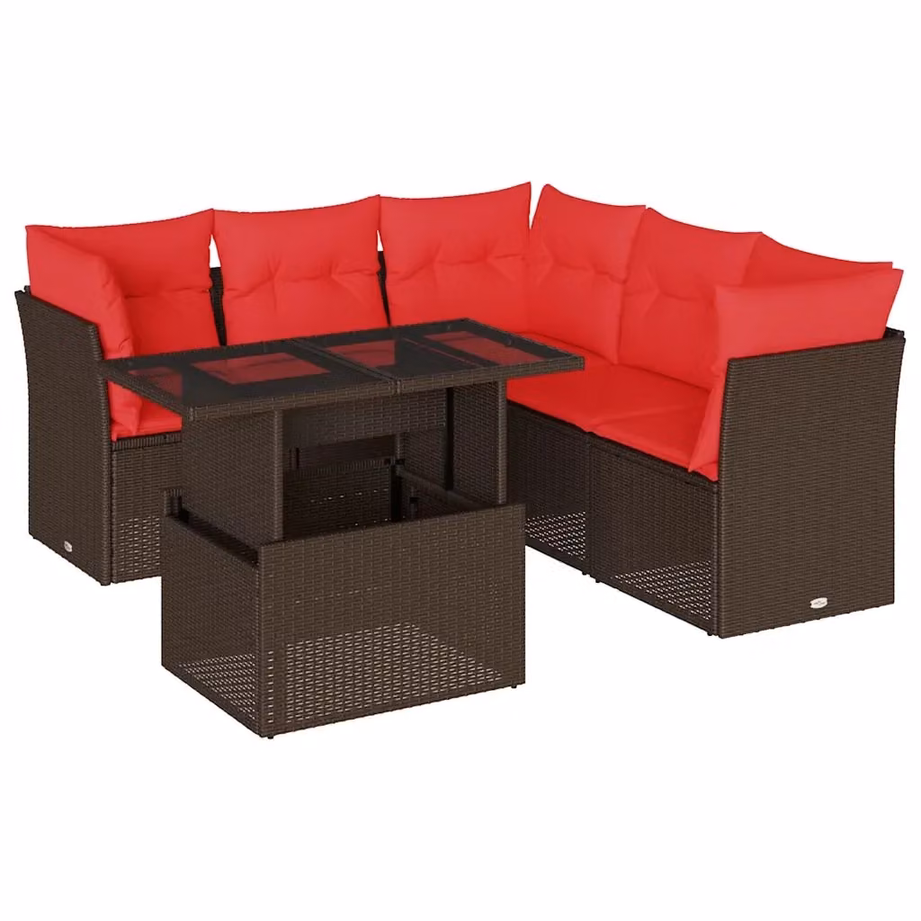 Set da giardino moderno vidaXL composto da 6 pezzi con divano angolare a forma di L, tavolino da caffè e cuscini, in polyrattan marrone con struttura in acciaio verniciato a polvere – 2