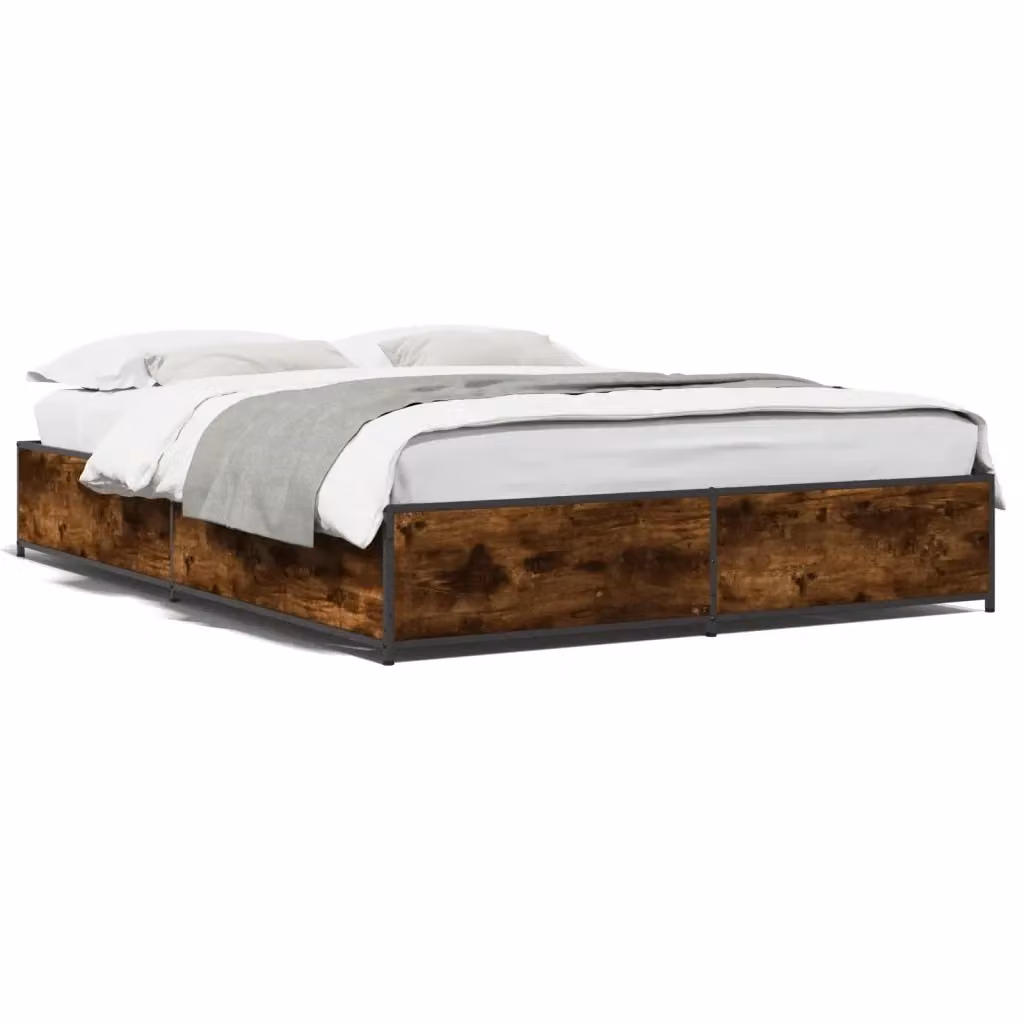 Giroletto vidaXL in stile industriale con doghe in legno e struttura in metallo, colore rovere fumo, L/P/H: 200 x 120 x 151 cm – 2
