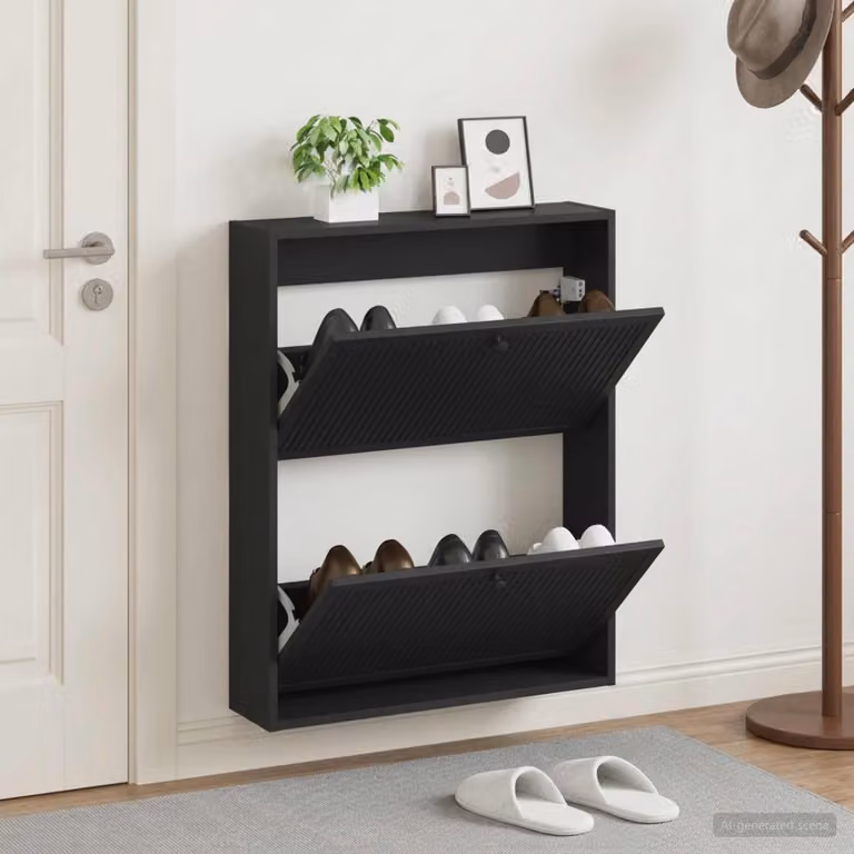 Mobiletto per scarpe da muro moderno vidaXL Nero L: 71 cm, P: 17 cm, H: 86 cm