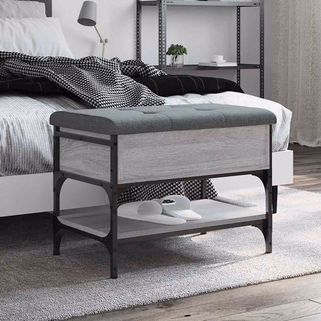 vidaXL Panca Porta Scarpe Moderna Grigia in Legno e Metallo L: 62 cm, P: 42 cm, H: 45 cm