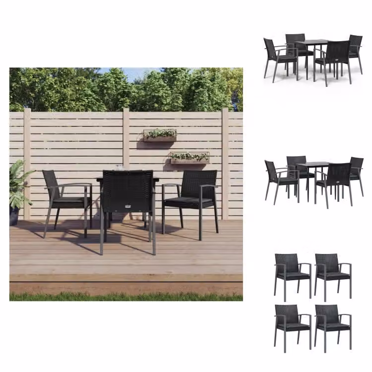 vidaXL Set da pranzo da giardino 5 pezzi con cuscini in polirattan e acciaio - Set di mobili da giardino