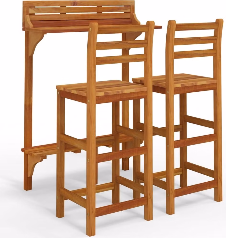 Set da Bar per Balcone 3 pz in Legno Massello di Acacia