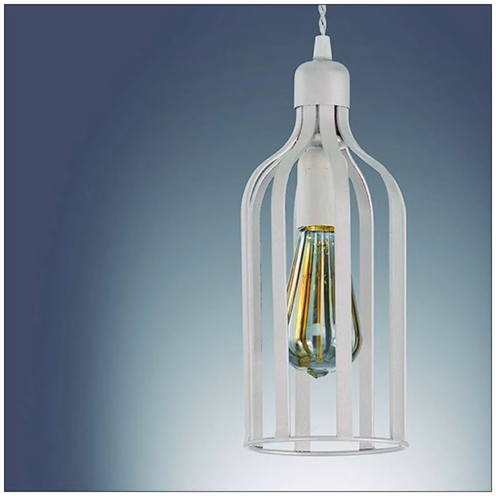 Lampada a sospensione, colore bianco opaco, metallo, attacco E27, altezza regolabile da 50 a 70 cm, diametro 12,5 cm
