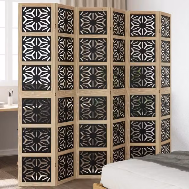 Divisorio Ambienti | Divider per stanze | Paravento 6 Pannelli Marrone e nero Legno di Paulownia