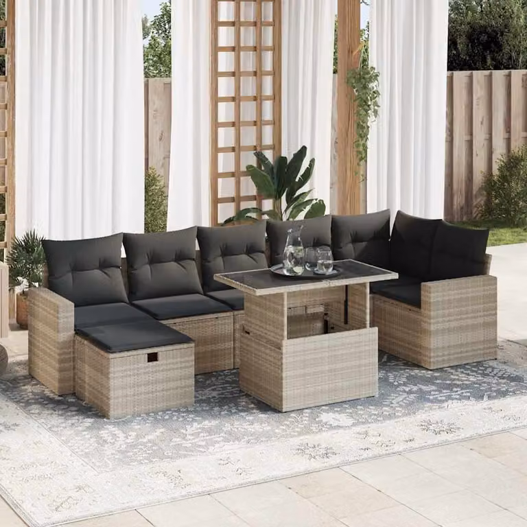 Maison Exclusive - Set Divano da Giardino 8pz con Cuscini Grigio Chiaro Polyrattan