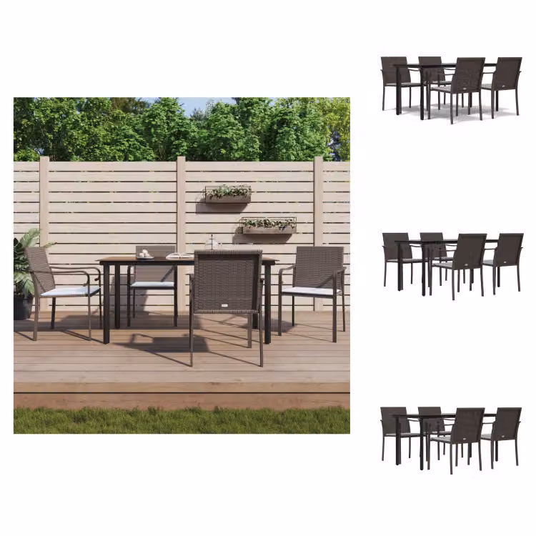 vidaXL Set da pranzo da giardino 5 pezzi con cuscini in polirattan e acciaio - Set di mobili da giardino