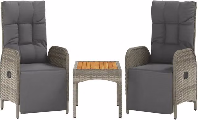 Sedie Reclinabili da Giardino 2 pz | Sedie da Esterno con Tavolo Grigio Polyrattan