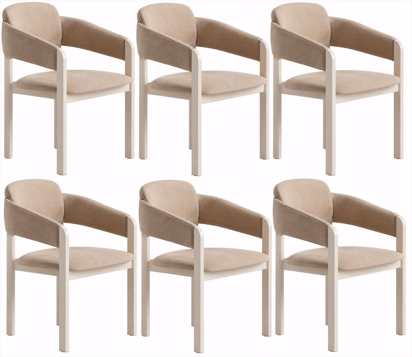 Sedia da pranzo beige, imbottita, con braccioli, in legno, dal design moderno e confortevole