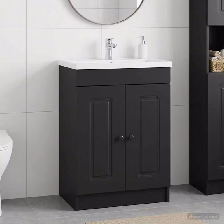 Mobiletto da bagno sotto il lavello vidaXL moderno nero con ante a battente e ripiani interni L: 78,5 cm, P: 37,5 cm, H: 81 cm