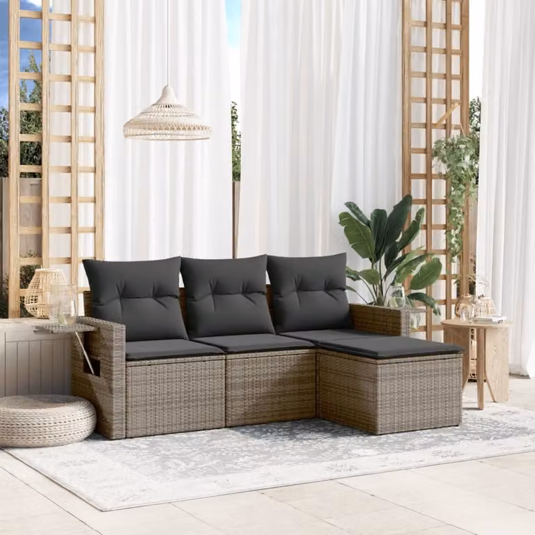 Maison Exclusive - Set Divani da Giardino 4 pz con Cuscini in Polyrattan Grigio