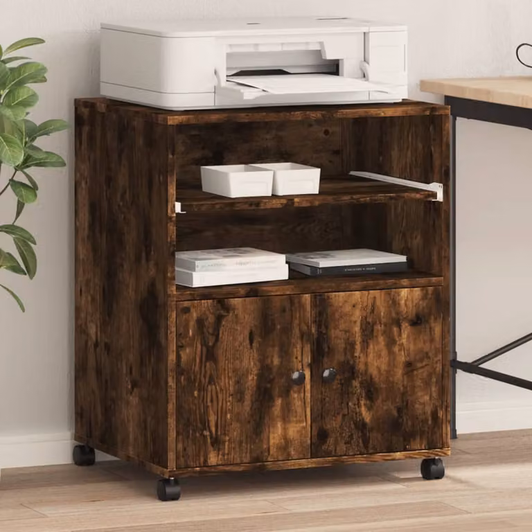 vidaXL Supporto per Stampante con Ruote in Legno MDF, Colore Marrone, L: 60 cm, P: 48 cm, H: 74 cm