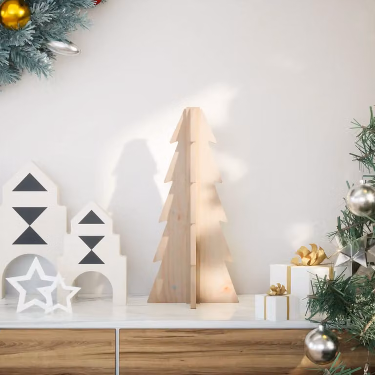 Albero di Natale decorativo da tavolo vidaXL in legno massello, colore marrone e beige, Altezza: 49 cm