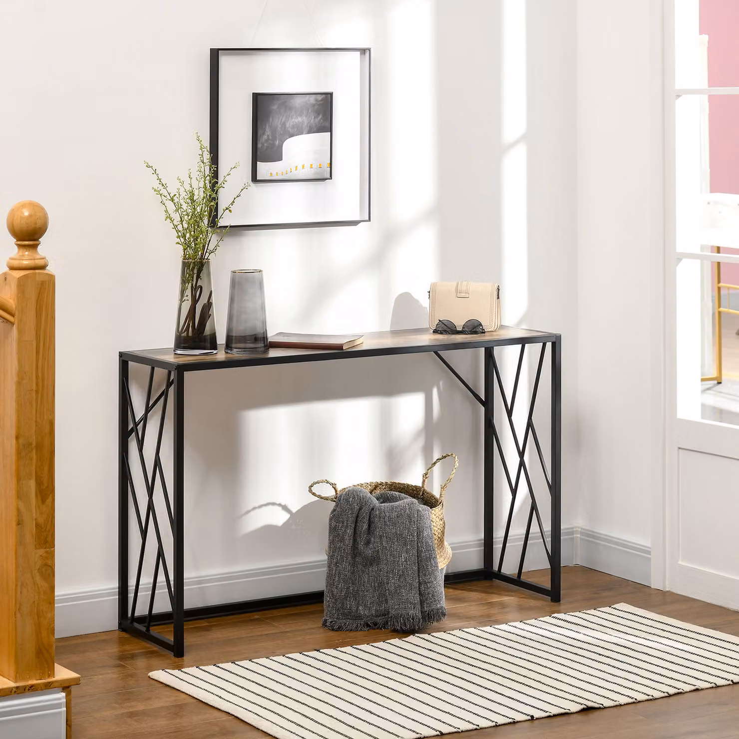 Tavolo Consolle da Ingresso HOMCOM in Stile Industriale, Mobile Vintage in Legno e Metallo, Marrone e Nero, L 120 x P 35 x H 75 cm – 2