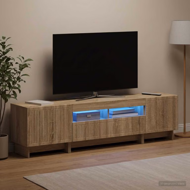Mobile TV LED vidaXL Rovere Sonoma in legno ingegnerizzato con illuminazione integrata, marrone, L: 179 cm, H: 43 cm, P: 35 cm