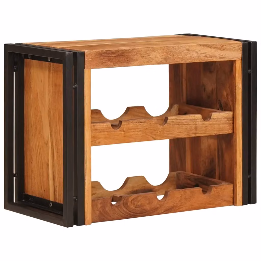 Portabottiglie da parete in legno di acacia e metallo stile industrial vidaXL, Marrone, L: 60 cm, P: 45 cm, H: 33 cm – 2