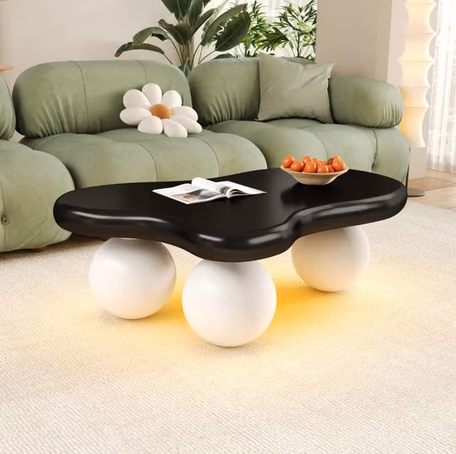 Tavolino da caffè a forma di nuvola con LED MODFU in MDF nero e bianco L: 95 cm, P: 62,5 cm, H: 32 cm