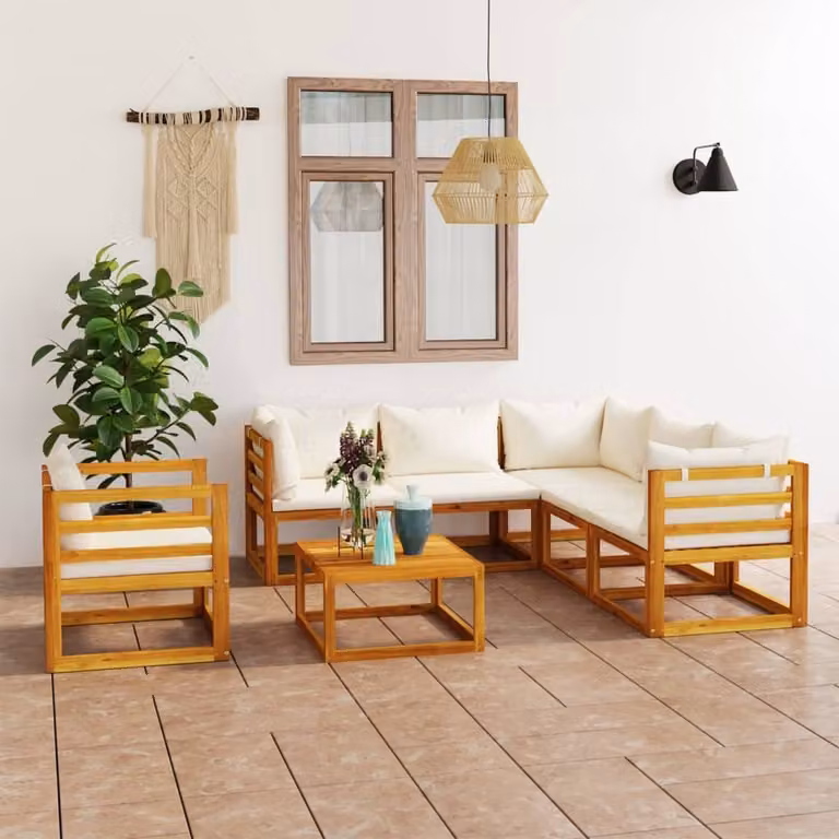 Maison Exclusive - Set da giardino da 7 pezzi con cuscini color crema, in legno massello di acacia