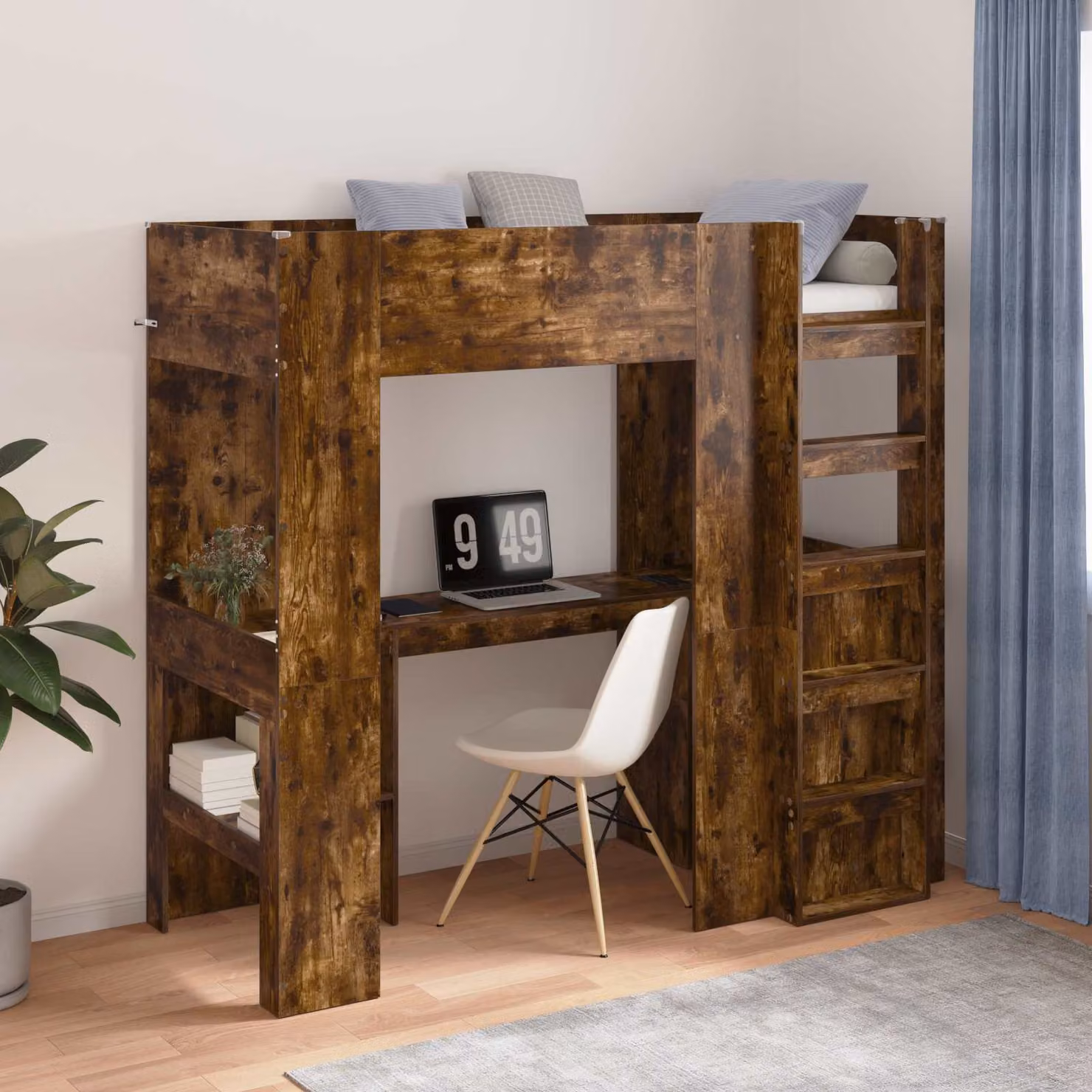 vidaXL Struttura letto a castello con scrivania in legno Rovere fumé, L/P/H: 193 x 80 x 175 cm – 1