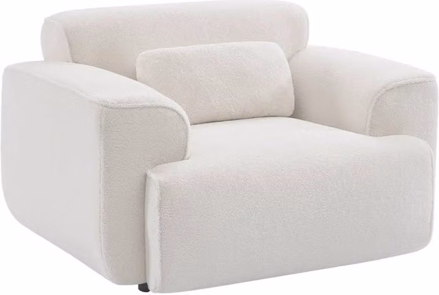 Poltrona lounge Sweeek in tessuto bouclé con struttura in legno, colore beige/bianco, L: 73,0 cm, P: 97,0 cm, H: 116,0 cm