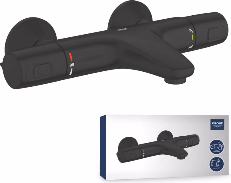 Thermostatic bath/shower mixer - GROHE Precision Trend - 1022162432 - Matt black - Exposed wall mounting - Water saving
