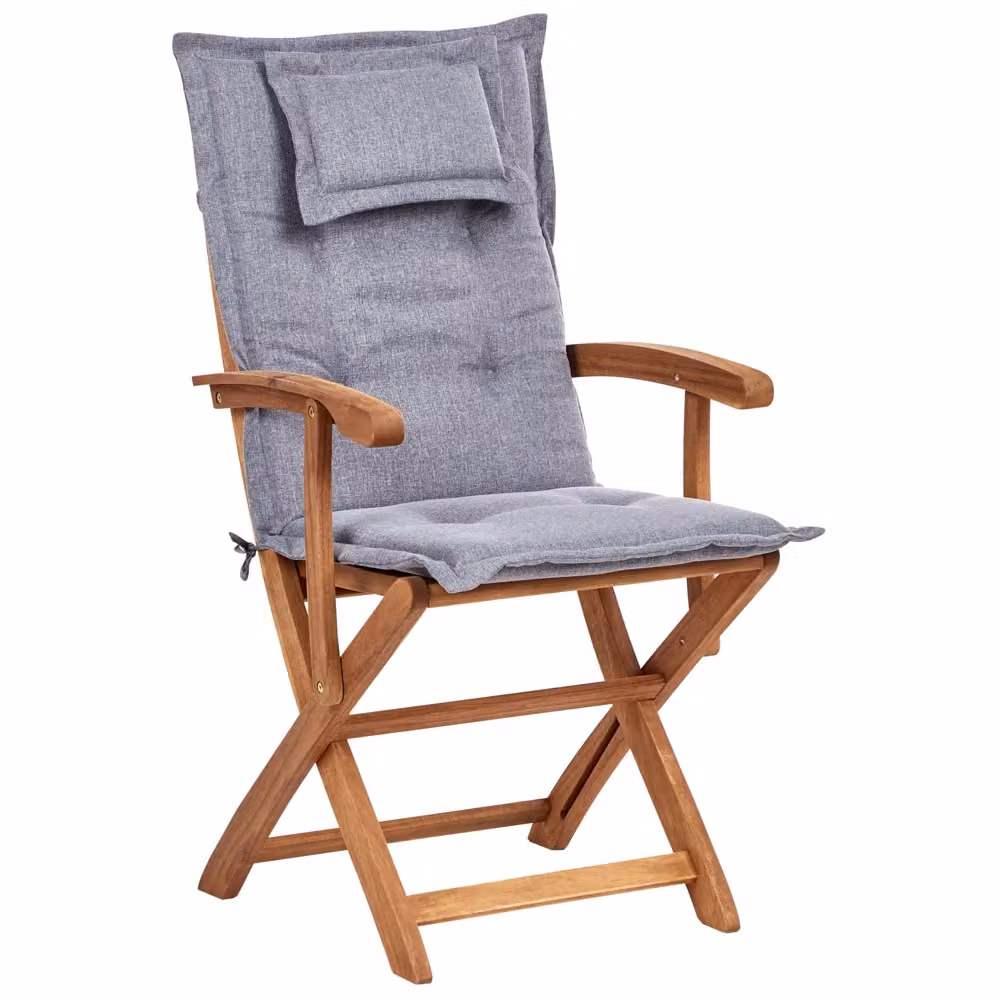 Set di 2 sedie da giardino BELIANI in legno di acacia marrone con cuscini grigi e braccioli, design rustico pieghevole – 2