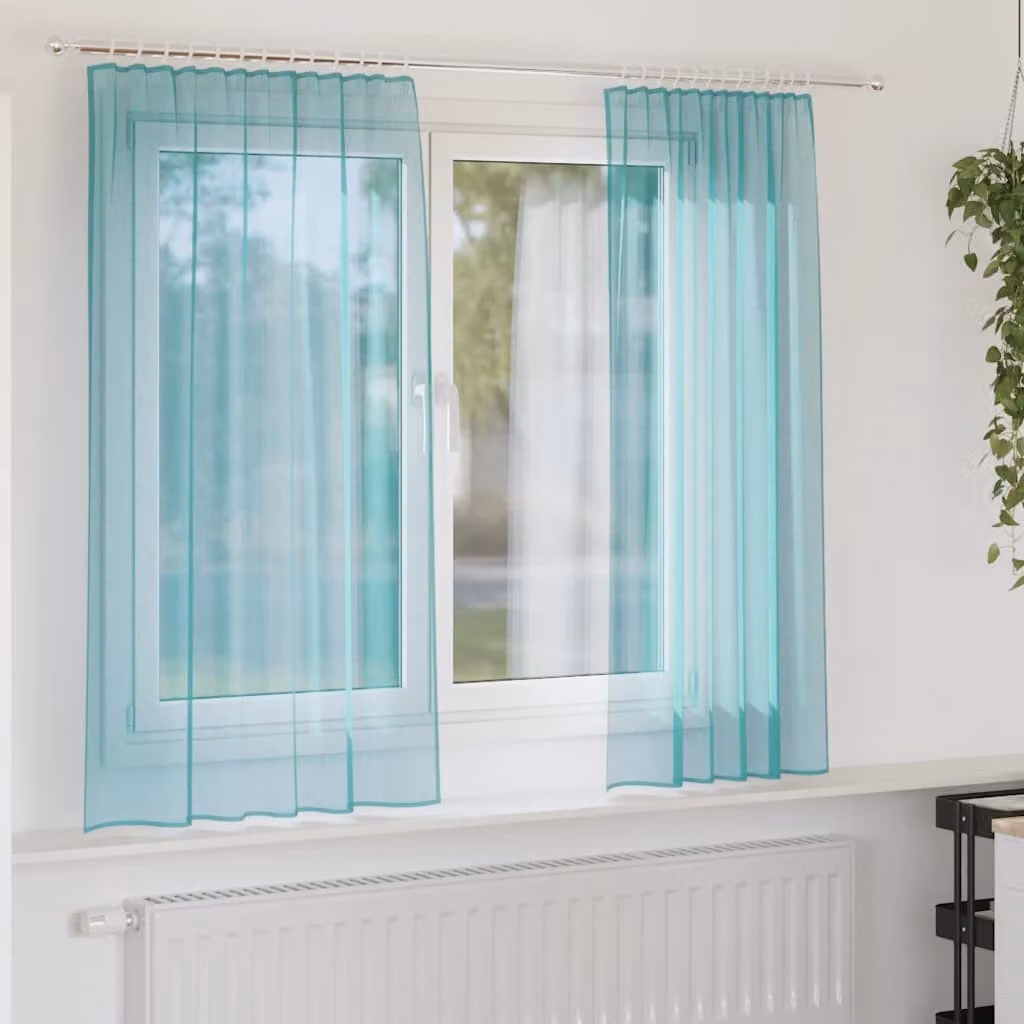 Set di 2 tende in voile semi-trasparenti vidaXL color turchese con tasche per asta in poliestere