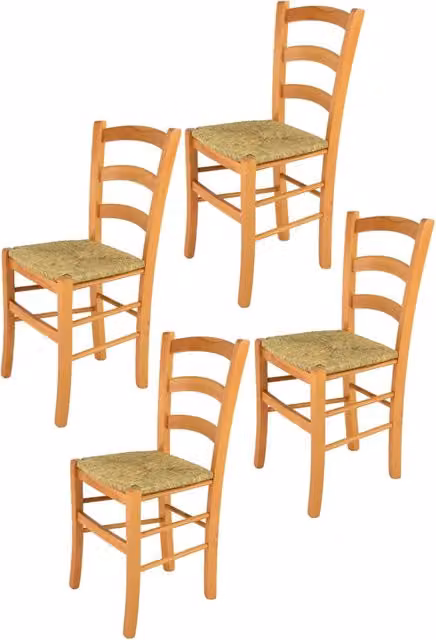 Set 4 Sedie Venice Tommychairs, robusta struttura in legno di faggio verniciata in miele e seduta in paglia
