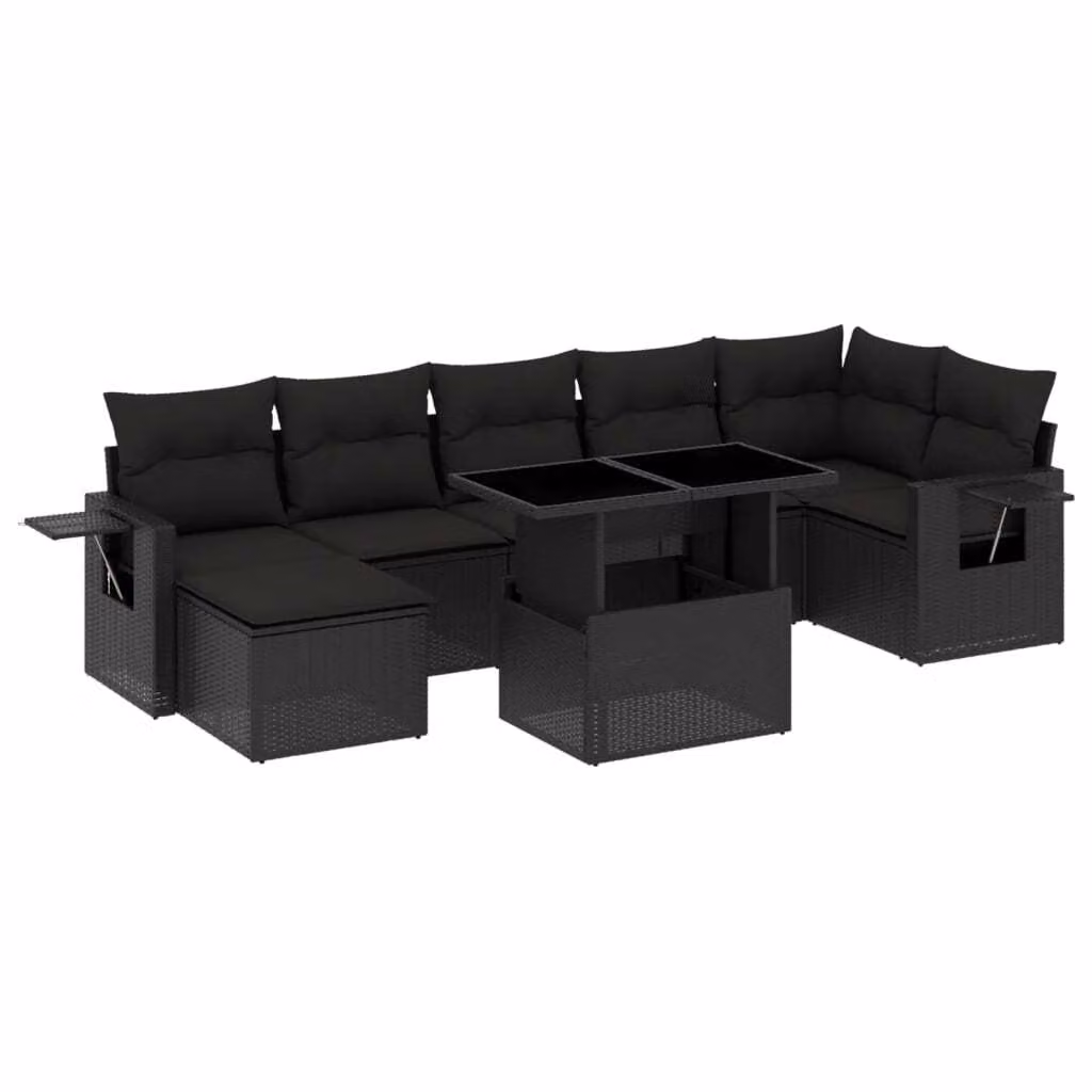 Set Divani da Giardino con Cuscini 8 pz Nero in Polyrattan