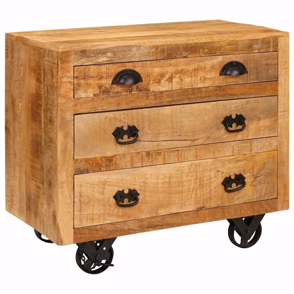 Mobile laterale vidaXL in legno massello di mango marrone con ruote L: 70 cm, P: 38 cm, H: 63 cm