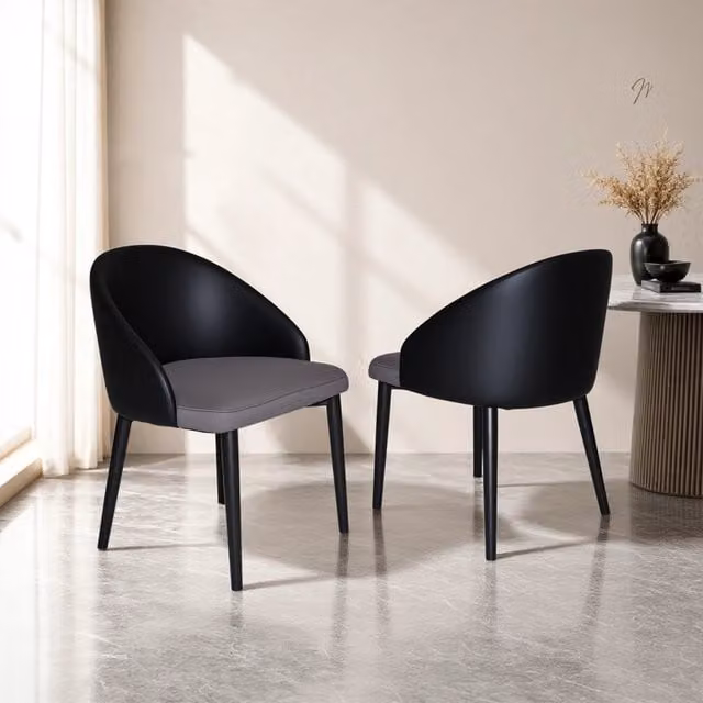 Set di 2 sedie da pranzo OKWISH moderne con schienale ergonomico in ecopelle e seduta in mesh, colore grigio e nero con struttura in metallo – 1