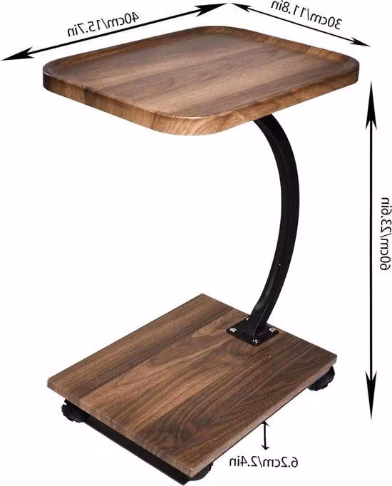 Tavolino laterale Famanu in legno con 2 ripiani - Forma a C, dimensioni 30 x 40 x 58 cm - Aspetto legno, ideale per soggiorno e spazi esterni - Tavolino con rotelle