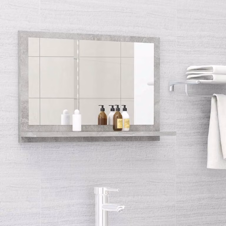Specchio da bagno vidaXL in legno multistrato e vetro, colore grigio cemento, L: 60 cm, P: 10,5 cm, H: 37 cm