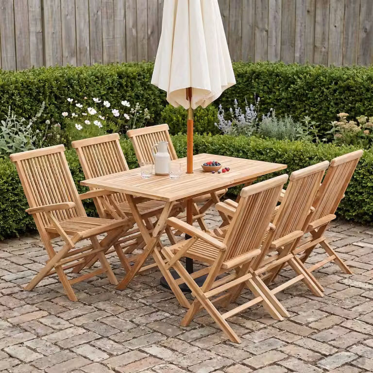 Set di mobili da giardino vidaXL in legno di teak solido marrone, 7 pezzi