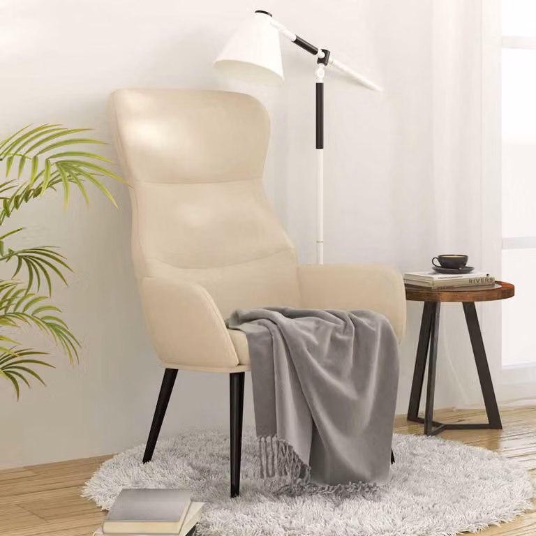 Sedia Relax vidaXL Beige in Tessuto con Struttura in Metallo e Braccioli