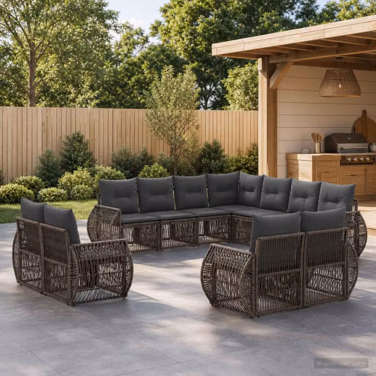 Set Divano da Giardino vidaXL 11 pz a forma a U in Polyrattan Grigio e Antracite con Cuscini Imbottiti e Coperture Rimovibili