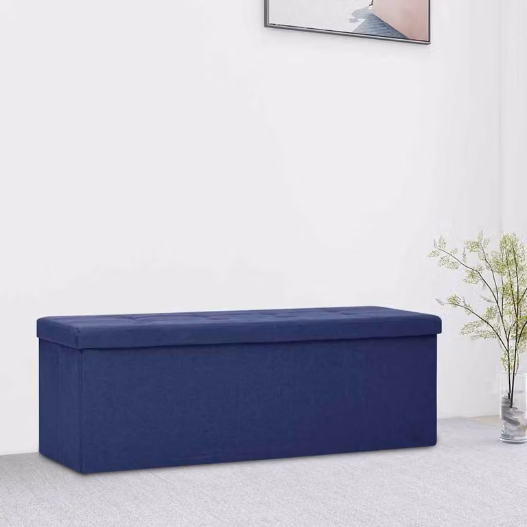 vidaXL Cassapanca Pieghevole Blu in Simil Lino con Struttura in MDF